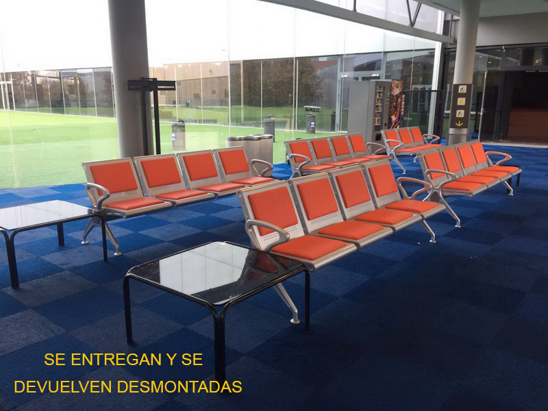 banco aeropuerto 27u de 4 6u de 3 56 cojines verdes -80 cojines naranjas (75-90eu.)